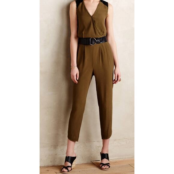 Leifsdottir by Anthropologie Olive Green Wrap Jumpsuit Size 0P - Picture 1 of 7